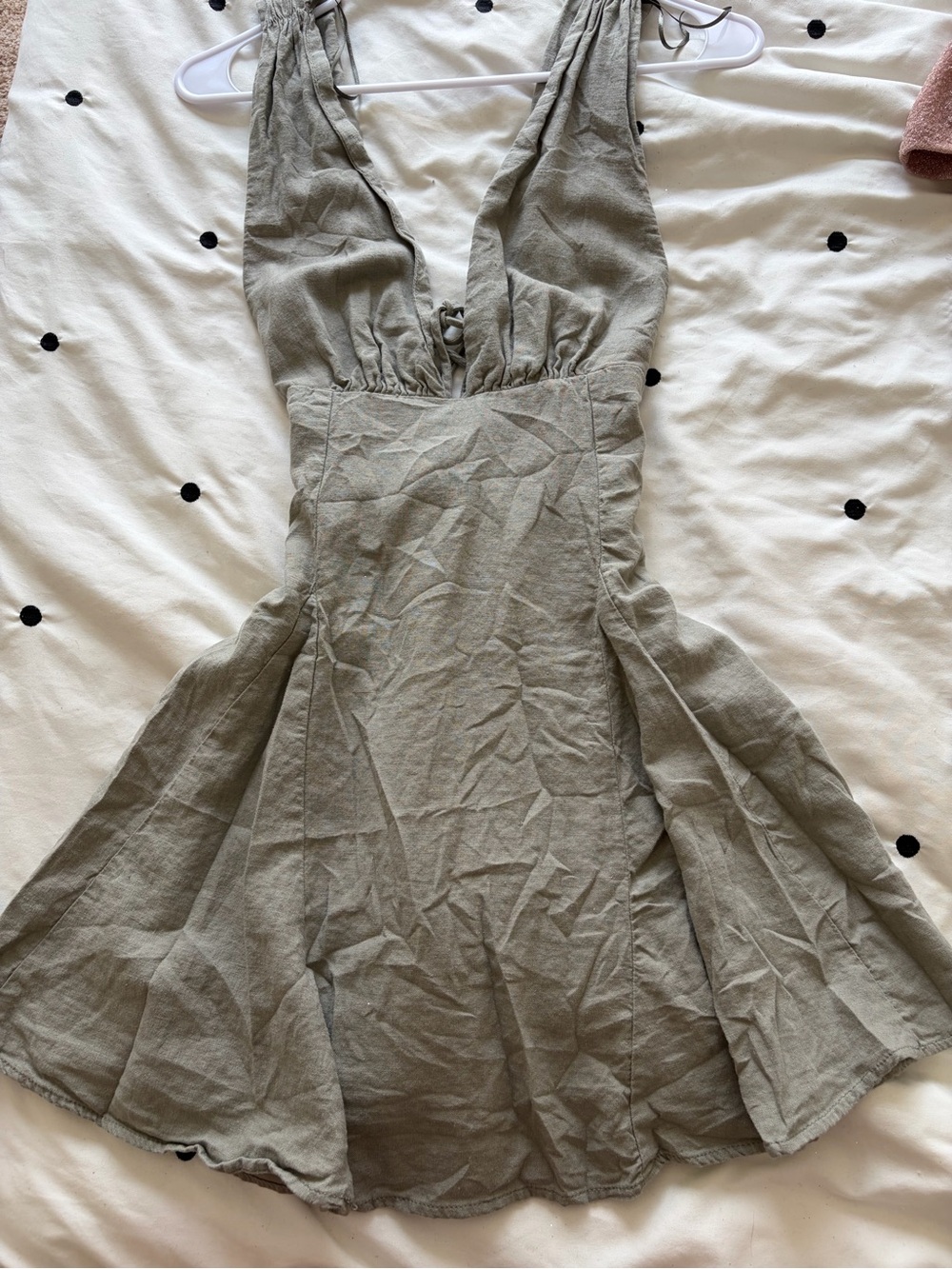 Sleeveless Olive Green V-Neck Summer Dress